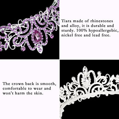 COCIDE Tiara Crowns Crystal Headband Princess Rhinestone Crown with Combs Bride Headbands Bridal Wedding Prom Birthday Party Hair Accessories Jewelry for Women and Girls (O LIGHT PURPLE) - color: TL Silver+Purple