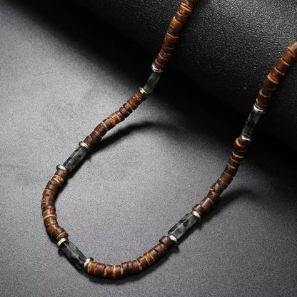 Handmade Wooden Beads Choker Necklace for Men Women Bohemian Coconut Beaded Surfer Necklace Hawaiian Summer Beach Jewelry - color: Grey