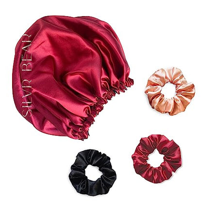 Silvr Bear Satin Sleep Bonnet for Women | Hair Sleep Bonnet| Great for Thick and Curly Hair | Reversible Maroon & Black Color - color: Maroon Satin Bonnet