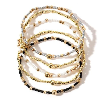 Stack Small Seed Bead Bracelets Set for Women, Boho Handmade Colorful Stretch Accessories Jewelry, Summer Beach Daily Wear Holiday Friendship Gift - color: Black