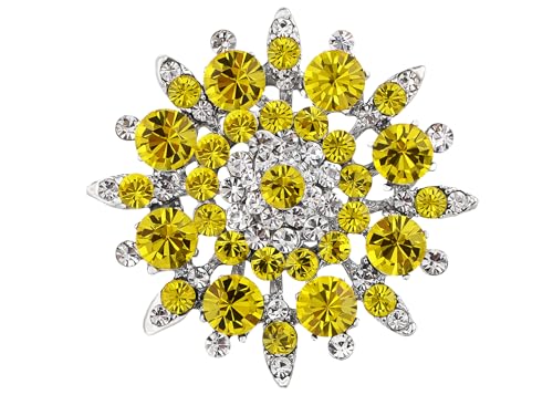 Alilang Adustable Silver Blue Purple Iridescent Crystal Rhinestones Snowflake Flower Floral Ring - color: Yellow