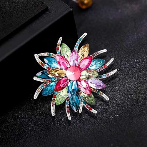 Rhinestone Sunflower Brooch Pin Red Pink Flower Brooch Stylish Crystal Brooch Elegant Clothing Hat Bag Accessories Jewerly for Women - color: Colourful