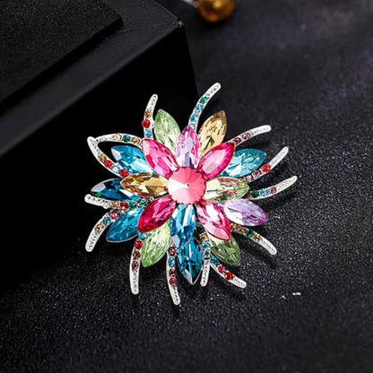 Rhinestone Sunflower Brooch Pin Red Pink Flower Brooch Stylish Crystal Brooch Elegant Clothing Hat Bag Accessories Jewerly for Women - color: Colourful