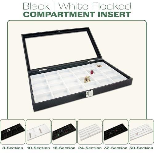 2-Pack 50-Compartments Flocked Velvet Jewelry Display Inserts - Tray/Case Liners - Ring Earrings Storage, (Black) by The Display Guys - color: Black, size: Compartments - 50