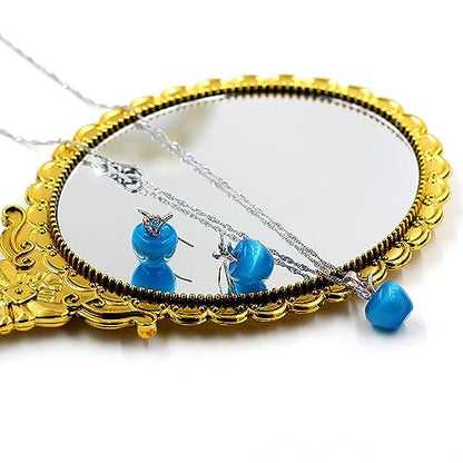 Uloveido Apple Necklace and Earrings Set for Women Cute Apple Jewelry Set for Teacher Mom YL007 - color: Dark Blue