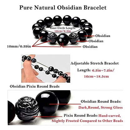 Black Obsidian Bracelet,Feng Shui Black Obsidian Wealth Bracelet for Women Men Couples Handmade Stretch Obsidian Bracelet Bangle with Carved Pixiu Tiger Eye Stone Attract Wealth Money and Good Luck - color: G,10mm,Obsidian