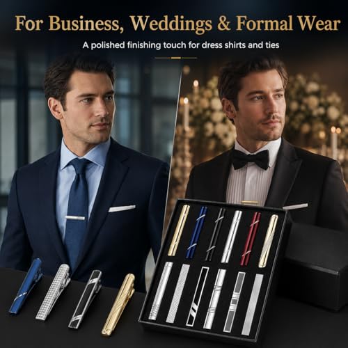 12Pcs Tie Clips for Men - Regular Ties Silver Black Gold Tie Bar Set for Wedding Business Formal Necktie Accessories