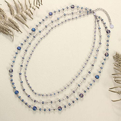 Firstmeet Long Chain Multi Layer Fashion Glass Beads Handmade Necklace for Women - color: Dusk Blue
