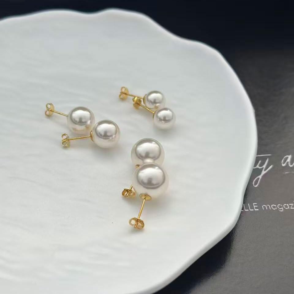 18K Gold Plated 925 Sterling Silver Shell Pearl Stud Earrings,Hypoallergenic to Sensitive Ears - style: A_L - 6mm - Gold