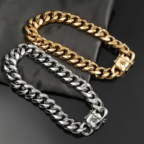 SDA Wide Chunky Gold Chain Necklace - Heavy and Waterproof 316L Surgical Steel with 18K Gold Plating for Modern Men and Women into Hip Hop Fashion - color: B1751-22mm-Gold
