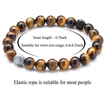 Men Women 8mm Tiger Eye Stone Beads Bracelet - color: Tiger Eye Stone-21003