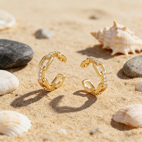 Bemoly Ear Cuff Earrings for Women 14K Gold Plated Cubic Zirconia Dangle Huggie Ear Cuffs Non Piercing | Clip On Cartilage - style: J-CHAIN-Pair