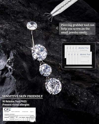 G23 Titanium Dangle Belly Button Rings for Women Sparkling CZ Navel Rings 14G Internally Threaded Belly Piercing Jewelry Teardrop Dangling Belly Rings Gold/Silver - color: Silver, size: 10MM