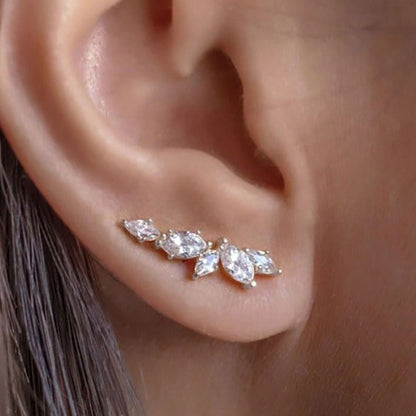 1 Pair Marquise Zirconia Ear Climber Stud Earrings for Women Daily Casual Clip Earrings Jewelry - color: Silver