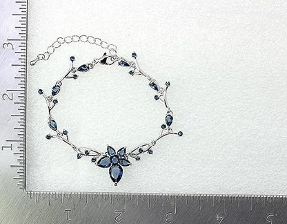 Faship Gorgeous CZ Crystal Floral Necklace Earrings Set - color: Navy Blue / Matching Bracelet