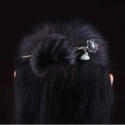 S925 Silver Plated Lotus flower Hairpin Chinese Hanfu Style Hair Sticks Retro Handmade Hair Clip Hair Accessories for Women Girls Long Hair (Lotus flower) - color: Lotus flower