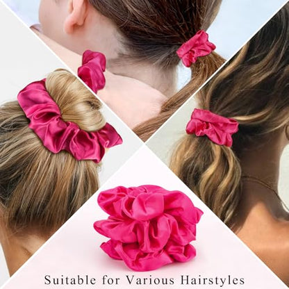 KICOSY 12 Pack Scrunchies - Neon & Hot Pink Hair Bands & Ties for Women & Girls, Party Accessories & Birthday Favors - color: hot pink