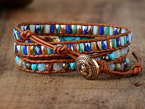 Women Wrap Bracelets Boho Natural Stone Jasper Turquoises Strand Bracelet Jewelry Collection - color: Turquoise