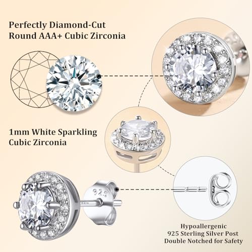 Bestyle 8mm Small Birthstone Earrings for Women with Hypoallergenic Sterling Silver Post,Sparkle Heart/Round Womens Studs Earrings, Great Birthday/Christmas/Anniversary Jewelry for Wife Mother - color: 04. April Rhinestone-Round