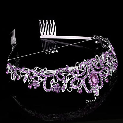 COCIDE Tiara Crowns Crystal Headband Princess Rhinestone Crown with Combs Bride Headbands Bridal Wedding Prom Birthday Party Hair Accessories Jewelry for Women and Girls (O LIGHT PURPLE) - color: TL Silver+Purple