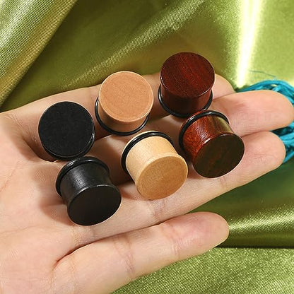 Qmcandy 2g-13/16 inch Sun Moon Natural Wood Wooden Acrylic Ear Tunnels Plugs Piercing Gauge Expander Set - color: B 6pcs 00g(10mm)