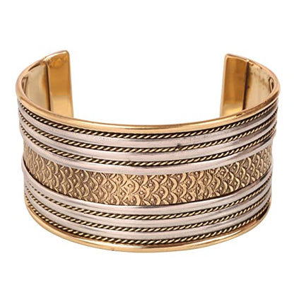 Touchstone Indian Bollywood Handcrafted Slip In Easy To Wear Stylish Wrist Enhancer Designer Broad Jewelry Cuff Bracelet For Women and Men. - style: Braided two tone 1