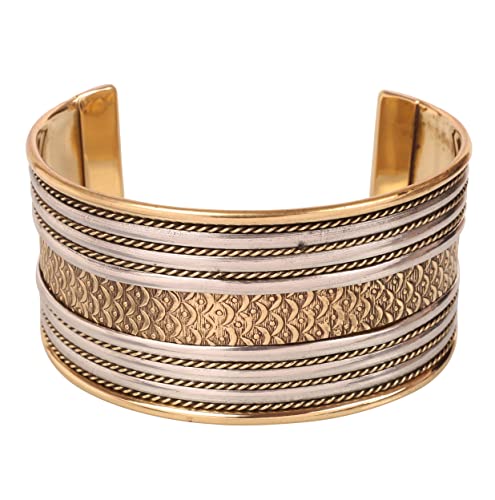 Touchstone Indian Bollywood Handcrafted Slip In Easy To Wear Stylish Wrist Enhancer Designer Broad Jewelry Cuff Bracelet For Women and Men. - style: Braided two tone 1
