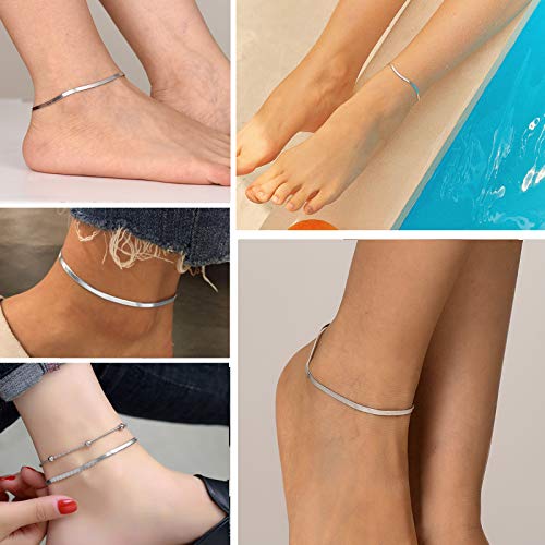 PROSILVER 925 Sterling Silver Ankle Bracelets For Women, Stylish Chain Anklets, Summer Beach Jewelry, 8.6-10.6 Inch Adjustable, Come with Box - style: 04 Herringbone Anklet-3mm
