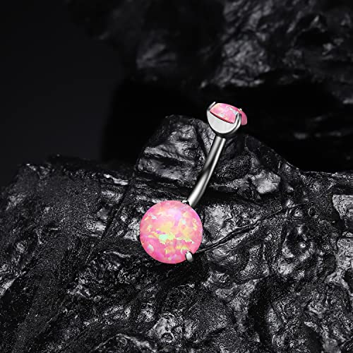 VOJO G23 Titanium Belly Button Rings Cubic Zircon Opal Hypoallergenic Threaded 14G Diamond Navel Body Piercing Jewelry Birthstone for Women - color: Claw Pink Opal