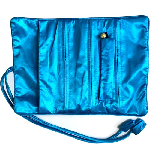 Embroidery Travel Jewelry Bag Roll Western Embroidered Flower Brocade Organizer with Tie Close Jewelry Roll for Women Girls (Blue) - color: 07 Blue