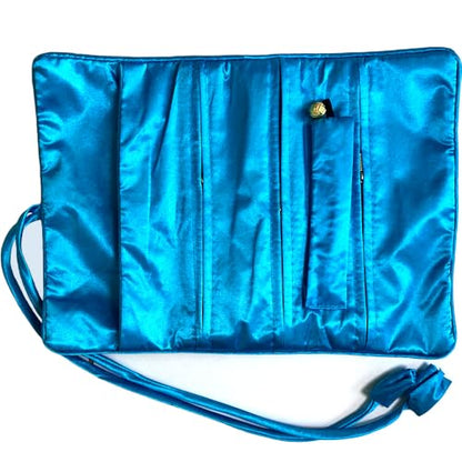 Embroidery Travel Jewelry Bag Roll Western Embroidered Flower Brocade Organizer with Tie Close Jewelry Roll for Women Girls (Blue) - color: 07 Blue