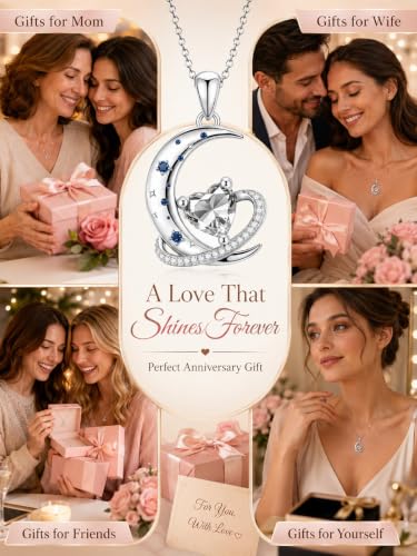 Birthstone Necklace for Women White Gold Moon and Star Pendant Moon Jewelry Anniversary Birthday Gifts for Mom Wife Her - color: 04. April - Clear Zircon