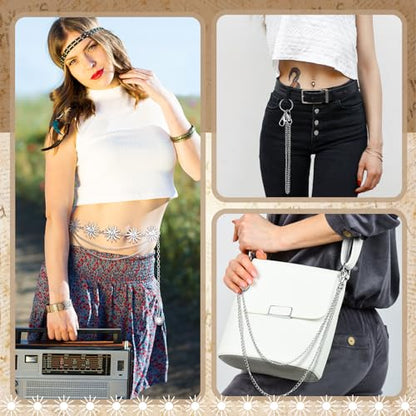 Jadive 5 Pieces Belt Chain Jeans Pants Pocket Waist Multi-Layer Hip Hop Metal Wallet Chain for Men Women - style: Sunflower, Silver