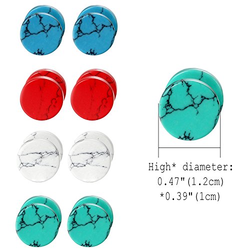 4 Pairs Unisex Marble Stone Screw Stud Earrings Set,Cupimatch Ear Piercing Plugs Faux Gauges Illusion Tunnel Earrings for Mother's Day (10mm) - color: 10mm