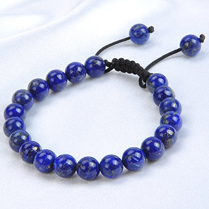 MASSIVE BEADS Natural Healing Power Gemstone Crystal Beads Unisex Adjustable Macrame Bracelets - color: Lapis, size: 6mm