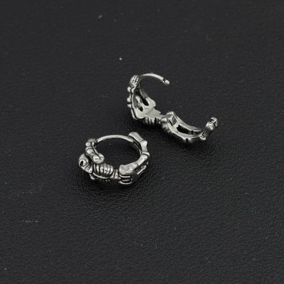 Vintage Skull Skeleton Hoop Earrings for Women Men 10mm Small Stainless Steel Huggie Hoops Earrings Gothic Punk Cartilage Hinged Hoop Earring Hypoallergenic Halloween Jewelry