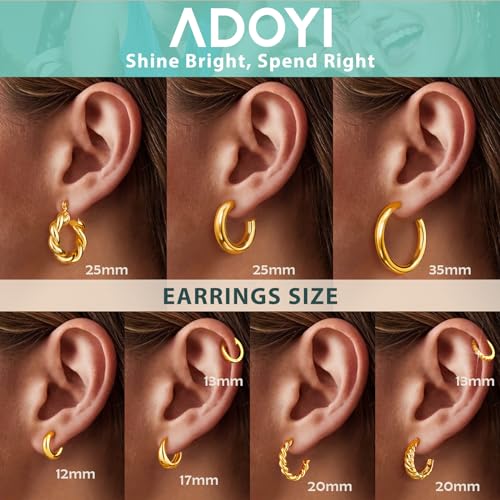 Adoyi 9 Pairs Gold Hoop Earrings Set for Womens Twisted Huggie Hoops Earrings 14K 18K Gold Plated for Girls Valentines Mother's Day Birthday Gifts Lightweight - color: 18K Gold Plated
