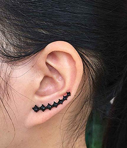 2Pairs Set Black Clear 7 Crystal CZ Ear Cuff Wrap Crawler Climber Earrings for Women Cubic Zirconia Fashion Diamond Huggie Jackets Hypoallergenic