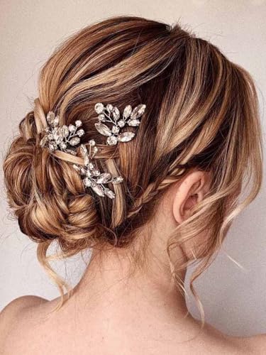 JAKAWIN Bridal Hair Pins Silver Rhinestone Wedding Hair Accessories Crystal Hair Jewelry for Women HP130 (Silver) - color: 1 Silver