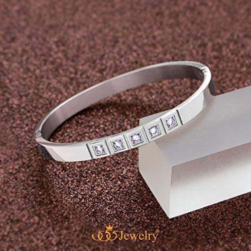 555Jewelry Stainless Steel CZ Cuff Hinged Bangle Bracelet for Men & Women - color: Silver
