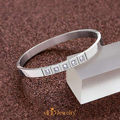 555Jewelry Stainless Steel CZ Cuff Hinged Bangle Bracelet for Men & Women - color: Silver