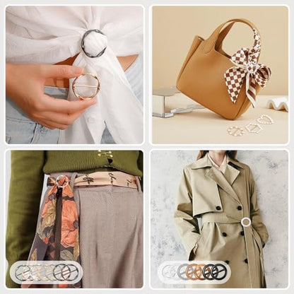 BATHRINS 20PCS Silk Scarf Ring Clip,Shirt Cinch Clip Set for Women Clothing with Storage Bag for Loose Clothes Corner Knotted Button Tightener