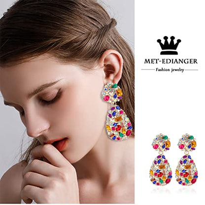 Rhinestone Statement Earrings Teardrop Costume Earrings Cluster Crystal Chandelier Drop Dangle Earrings for Women - color: Colorful