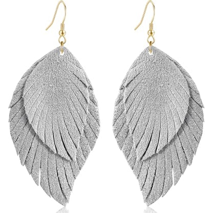 Genuine Leather Handmade Fringe Feather Lightweight Dangle Drop Earrings Teardrop Tassel Hook Earrings for Women - style: 3 Off White