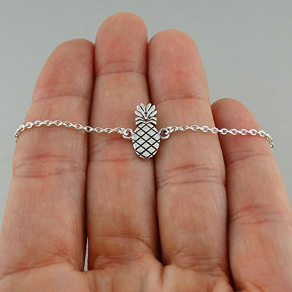 FashionJunkie4Life Sterling Silver Adjustable Link Anklet with Extension, Sterling Silver ankle bracelets for women, Summer bracelets, Foot Jewelry, Boho Jewelry for women - color: Pineapple