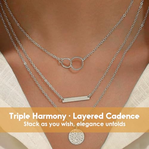 Necklace for Women with Circle and Bar Pendants Layered Jewelry Versatile Design - color: buckle