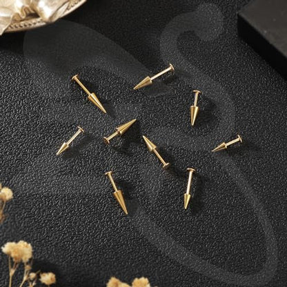 ZS 20G Spike Nose Rings Studs, 18G Stainless Steel Spike Stud Earrings, 16G Septum Lip Rings Cartilage Tragus Helix Piercing for Women Men - color: 24pcs 16g gold lip ring