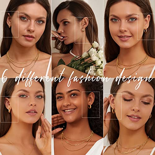 Gold Hoop Earrings Set for Women, 6 Pairs 14K Gold Plated Lightweight Hypoallergenic Chunky Open Twisted Hoops Earrings Pack Jewelry - color: Gold Twisted
