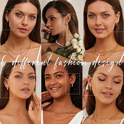 Gold Hoop Earrings Set for Women, 6 Pairs 14K Gold Plated Lightweight Hypoallergenic Chunky Open Twisted Hoops Earrings Pack Jewelry - color: Gold Twisted