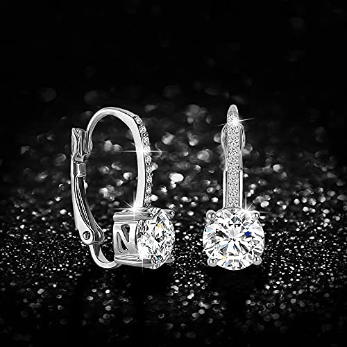 Ladies 1 Carat Diamond Pendant Earrings 18K Gold Plated Cubic Zirconia Hanging Lever Bridal Earrings Girls and Women's Fashion Jewelry - color: silver